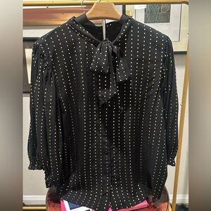 Harve Benard Black & Gold Greek Coin Print Blouse